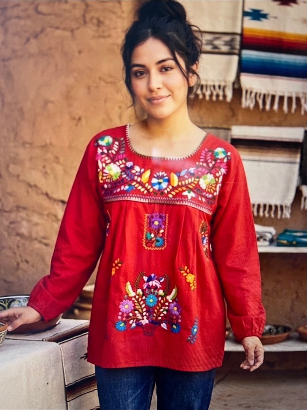 NWT Traditional Mexican Embroidered Long Sleeve Blouse